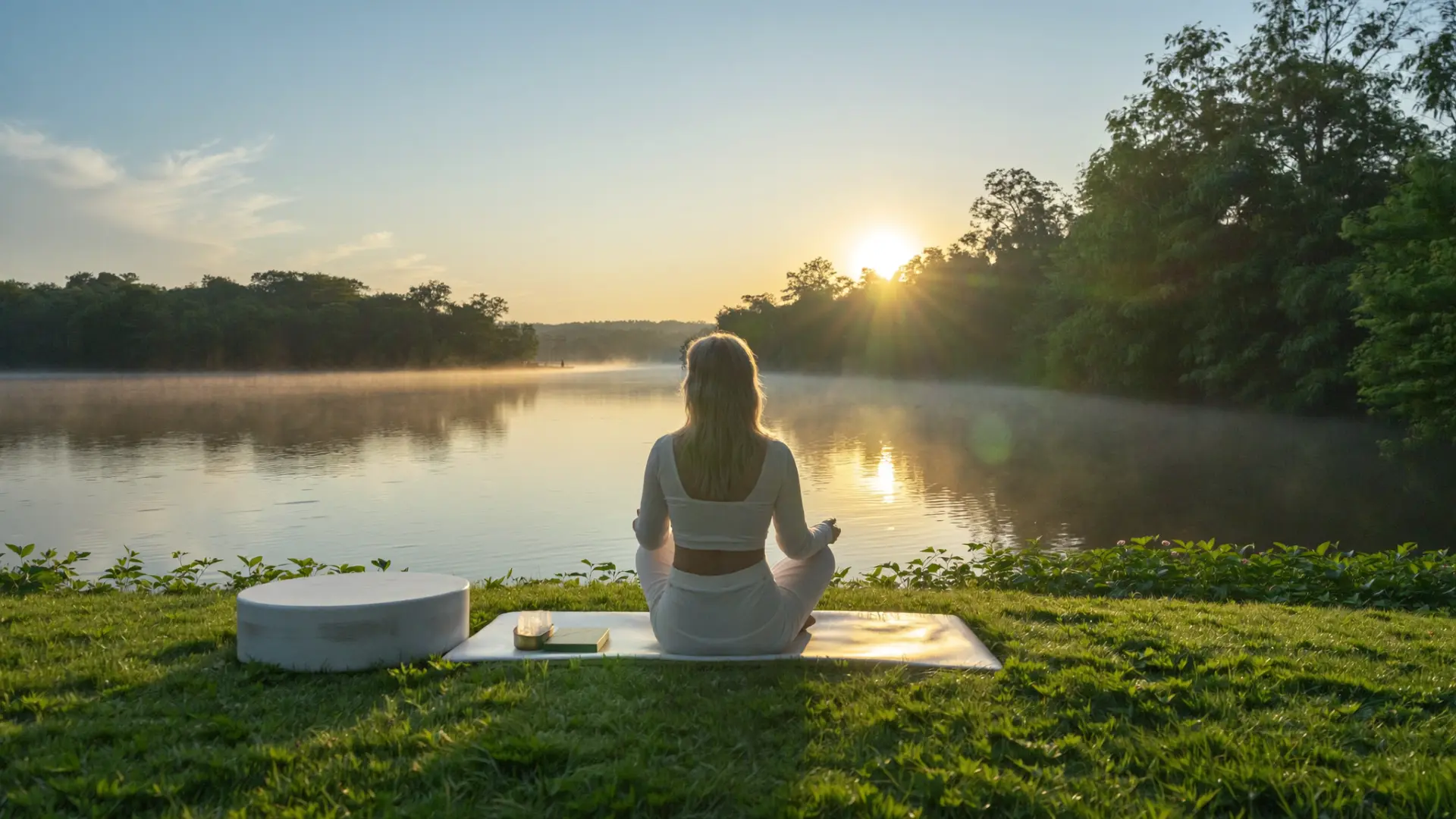 Meditácia pri jazere Klinger pri západe slnka